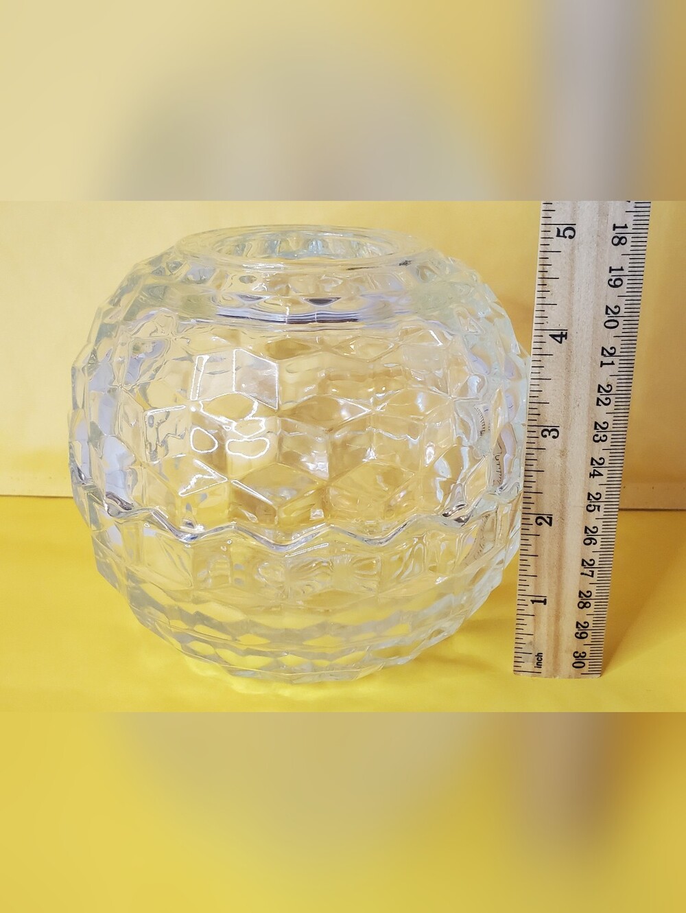Vintage Clear Glass Fairy Lamp Candle Holder Globe Shade 2 Pc Diamond Quilt 5"